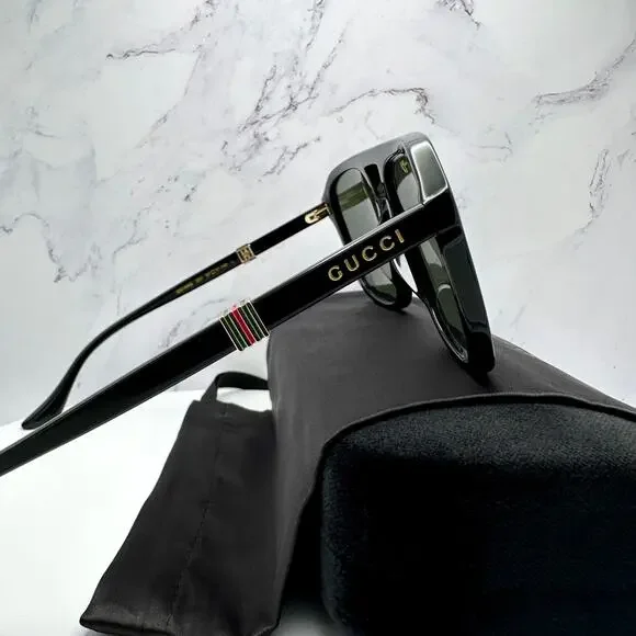 New GUCCI Sunglasses Black Aviator Pilot Gold Logo Metal Red Green Web Gucci - Picture 13 of 16